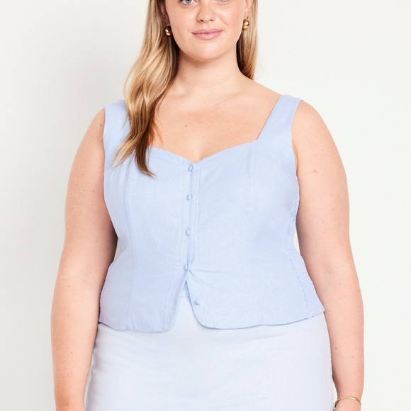 Old Navy Tops - Old Navy Light Blue Button-Front Linen-Blend Vest